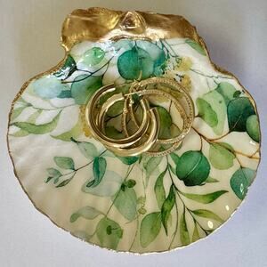 Eucalyptus Leaves Seashell Trinket Jewelry Dish